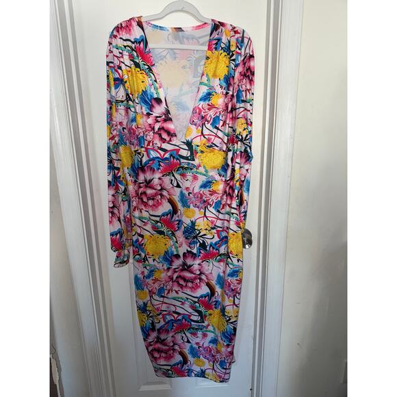 Plus Size All Over Print Front Pleated Bodycon Midi Dress size 2XL - Picture 3 of 6